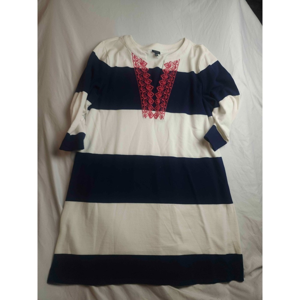 Talbots Shift Dress XL Striped Embroidered Nautical Preppy Coastal Grandmother